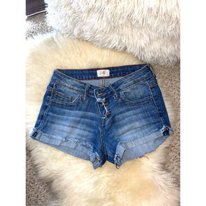 Blue Mid-Rise Denim Shorts